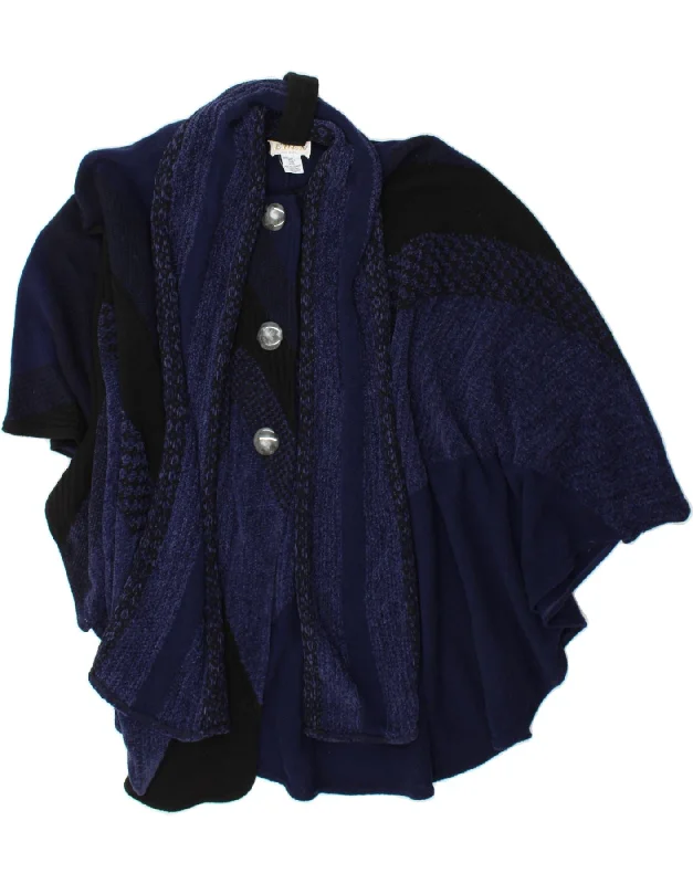 YEAR-End Clearance VINTAGE Womens Oversized Poncho Jumper One Size Navy Blue Colourblock Wool
