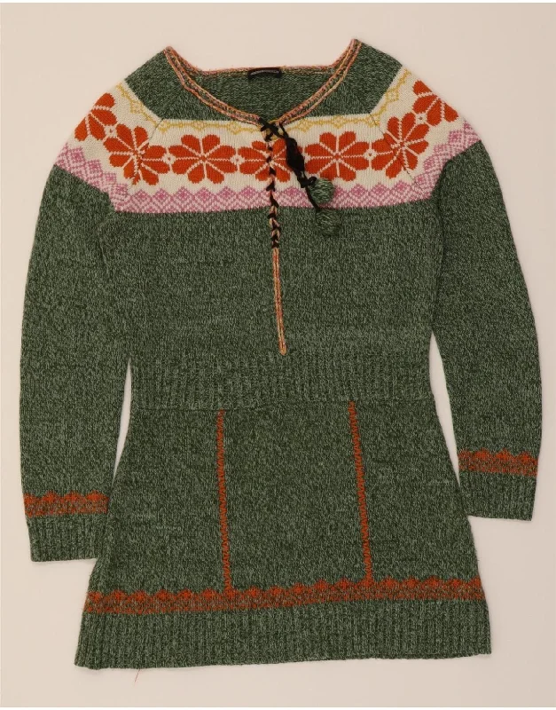 New Deals FLASH LIGHTS Womens Jumper Dress UK 14/16 Large Green Fair Isle