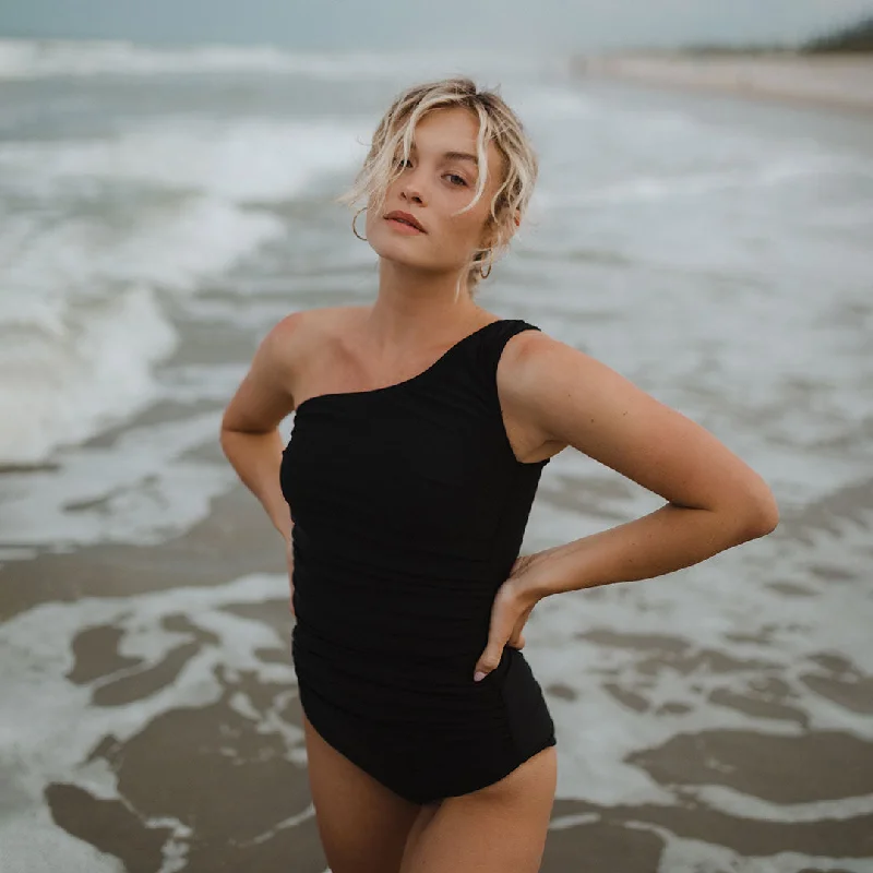 Now or Never Icon Ruched One-Piece, Black
