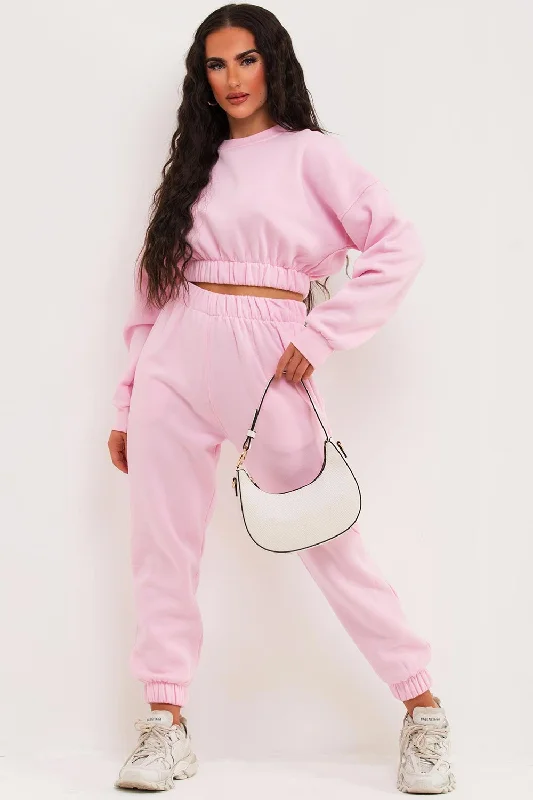 Epic Deals Crop Sweatshirt And Joggers Tracksuit Pink
