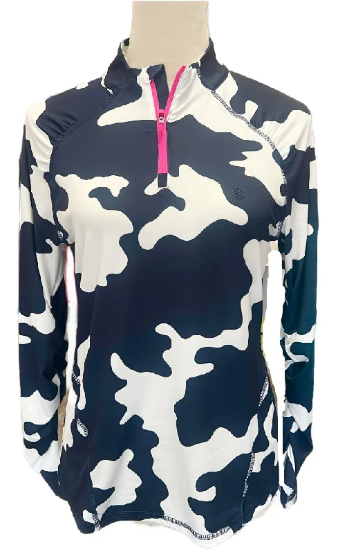 Bargain Blast Women's G/Fore Navy & WhIte Camo Print Silky Tech Zip Pullover w/ Logo Size M MSP$155