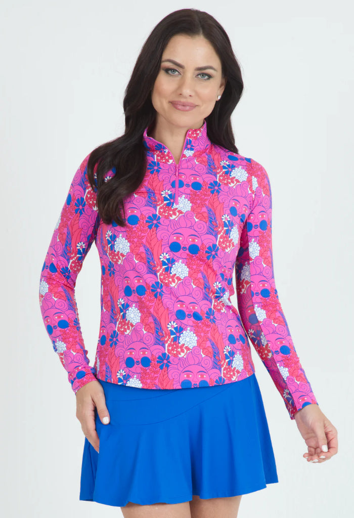 Friends and Family Sale Nadia Print Long Sleeve Mock Neck Top – Hot Pink/Watermelon MSP $100
