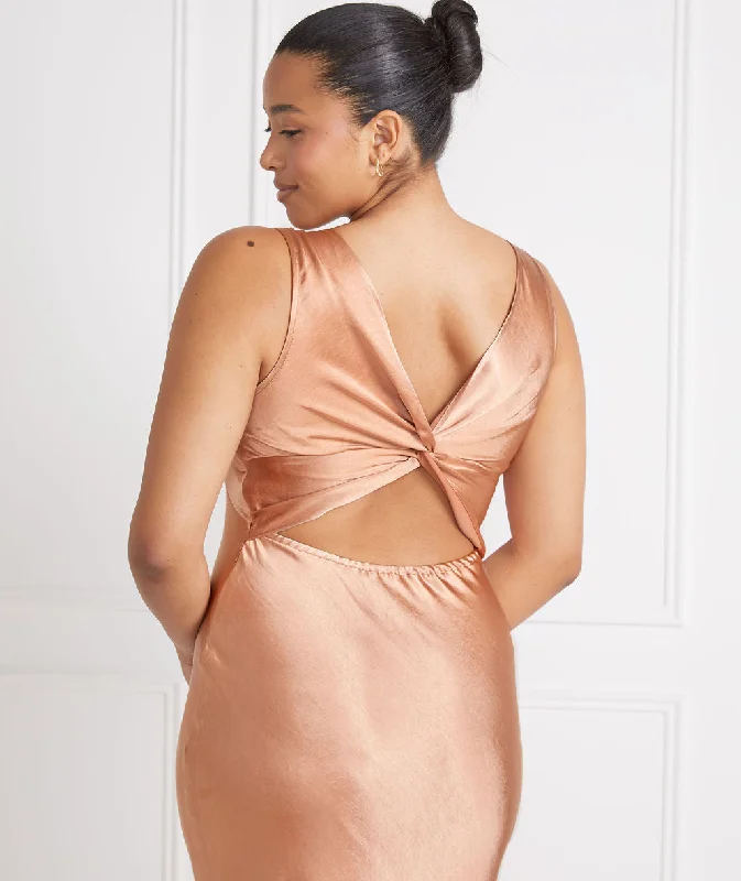 Quick Sale Twist Back Satin Bridesmaid Dress - Burnt Peach