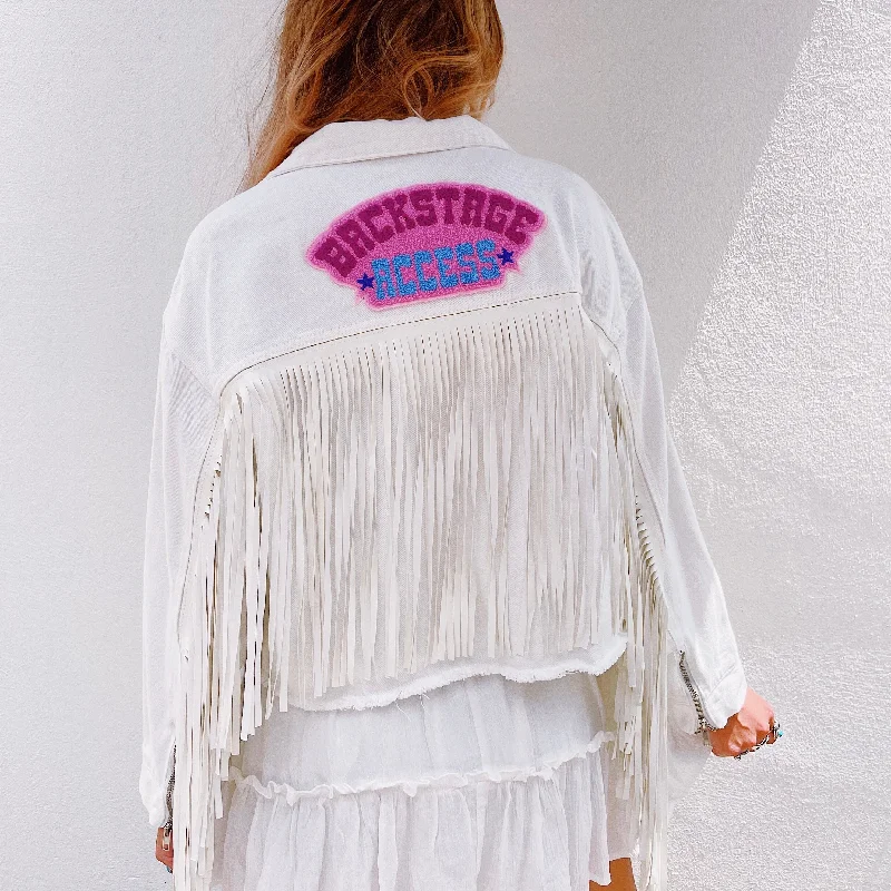 Major Savings Backstage Access White Fringe Jacket