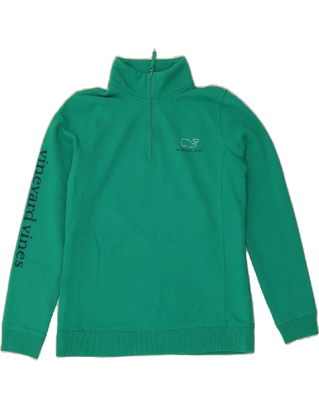 Can't Miss VINEYARD VINES Womens Graphic Zip Neck Sweatshirt Jumper UK 6 XS Green