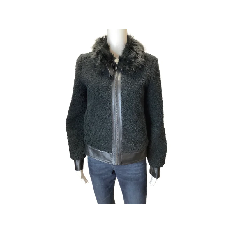 Super Sale William Rast Black Faux Fur Collar Bomber Jacket Size S