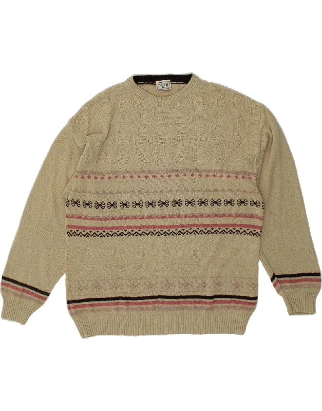 Unbeatable Prices VINTAGE Womens Crew Neck Jumper Sweater UK 16 Large Beige Fair Isle