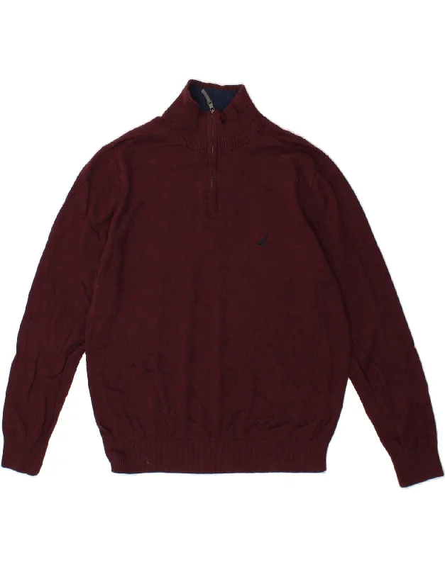 Online Exclusive NAUTICA Womens Zip Neck Jumper Sweater UK 16 Large Burgundy Cotton