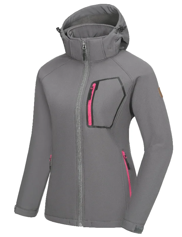 Price Slash Women's Removable Hood Softshell Fleece Lined Hiking Ski Jackets