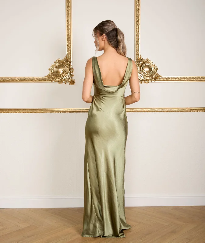 Today Only Cowl Back Satin Bridesmaid Dress - Moss Green
