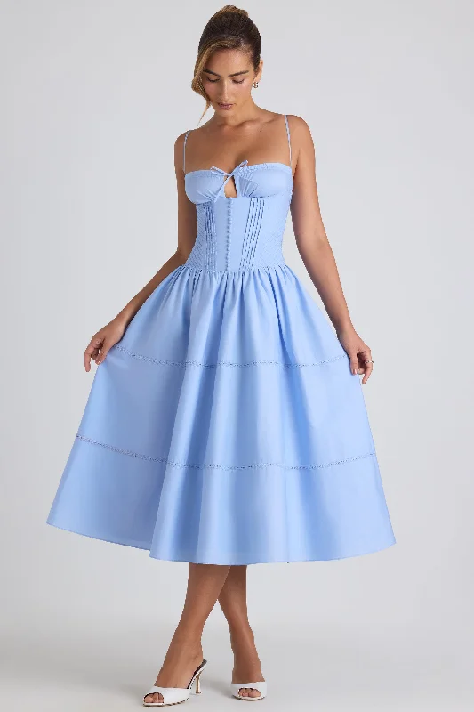 Special Buy Lace-Trim Pintucked Poplin Midaxi Dress in Sky Blue
