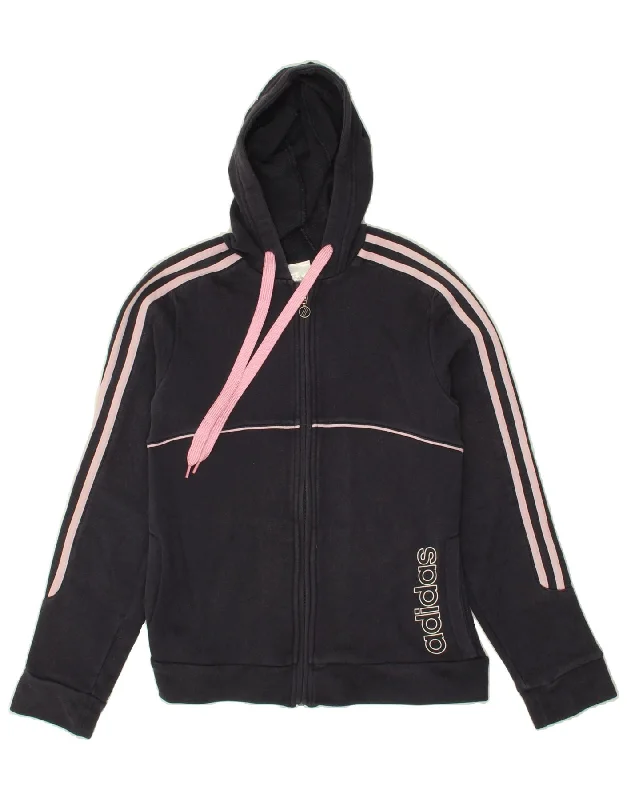Final Clearance ADIDAS Womens Graphic Zip Hoodie Sweater UK 12 Medium Navy Blue