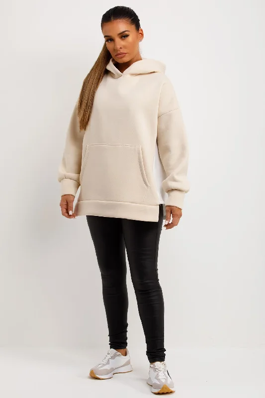 Price Slash Beige Oversized Hoodie With Contrast Back