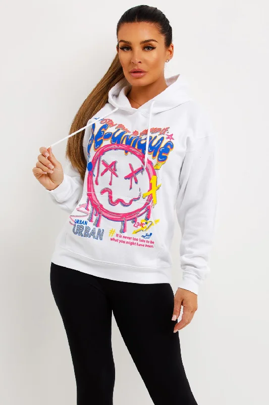 Discount Extravaganza White Oversized Hoodie With Teddy Bear Be Unique Graphics