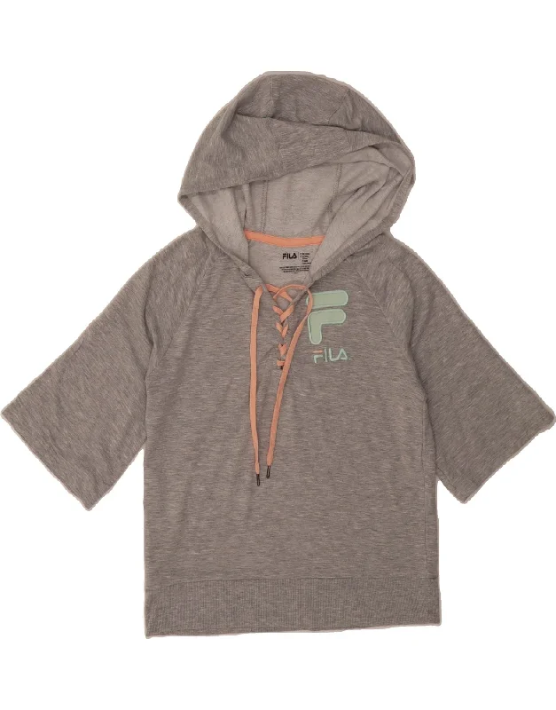 Deal of the Week FILA Womens Short Sleeve Hoodie Jumper UK 10 Small Grey Cotton
