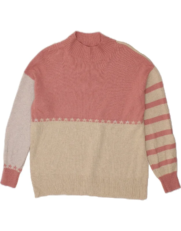 Deal Frenzy WHITE STUFF Womens Turtle Neck Jumper Sweater UK 14 Large Pink Colourblock
