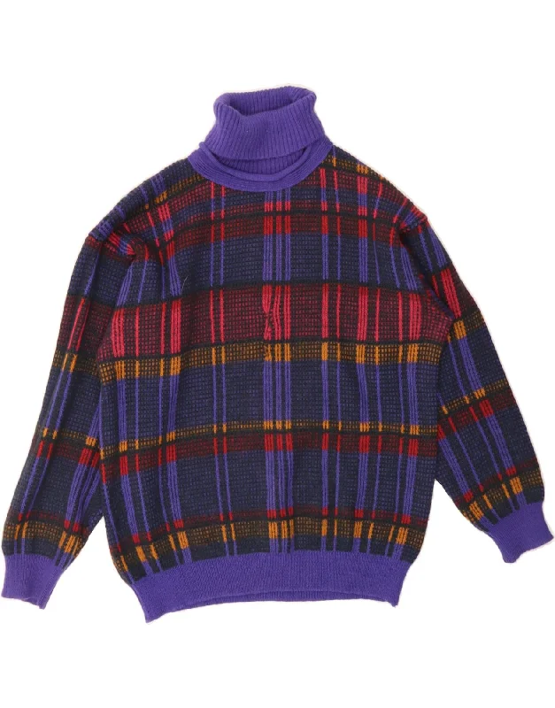Major Savings VINTAGE Womens Roll Neck Jumper Sweater UK 16 Large Purple Check