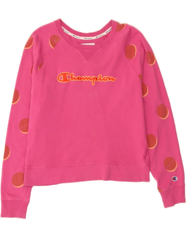 Seasonal Sale CHAMPION Womens Graphic Sweatshirt Jumper UK 18 XL Pink Polka Dot Cotton