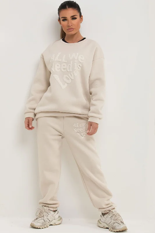 Incredible Offers Loungewear Set With All We Need Is Love Towelling Beige