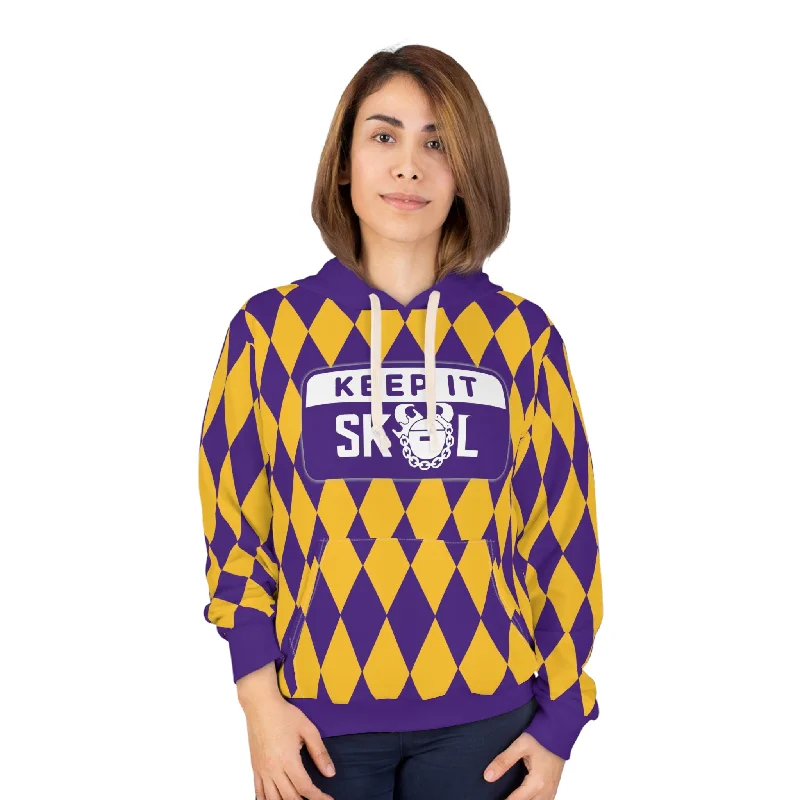 Last Chance Unisex Pullover Hoodie - Purple/Gold Diamonds - Keep it Simple (Framed)