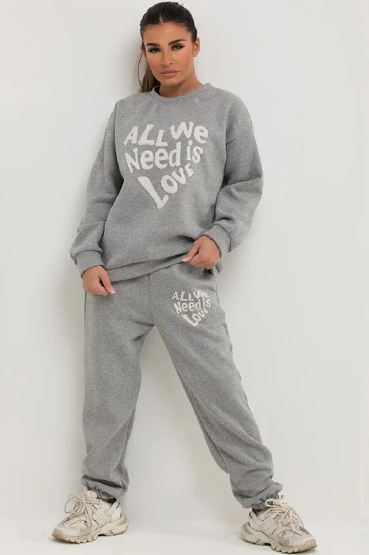 Bargain Prices Loungewear Set With All We Need Is Love Towelling Grey