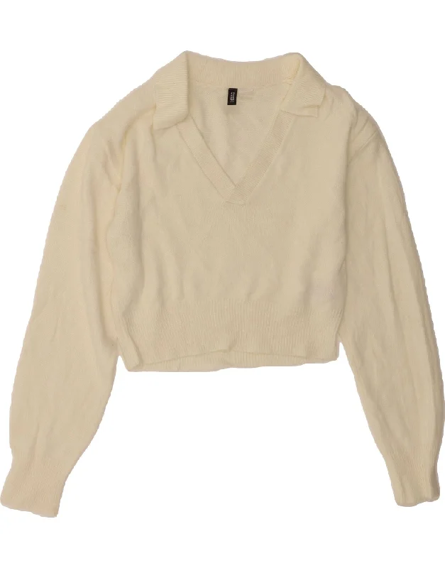 New Markdowns H&M Womens Crop Polo Neck Jumper Sweater UK 10 Small Beige Acrylic