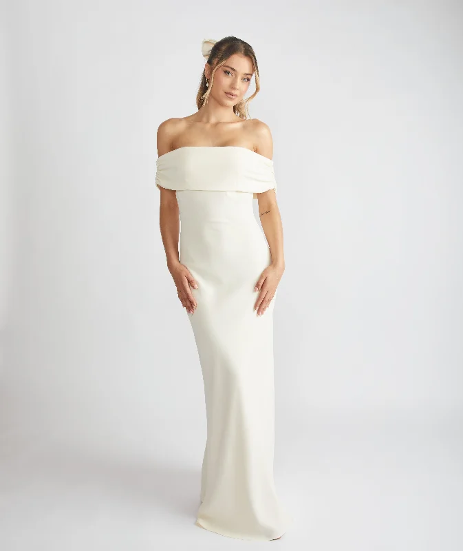 Amazing Deals Bardot Gathered Crepe Bridesmaid Dress - Almond
