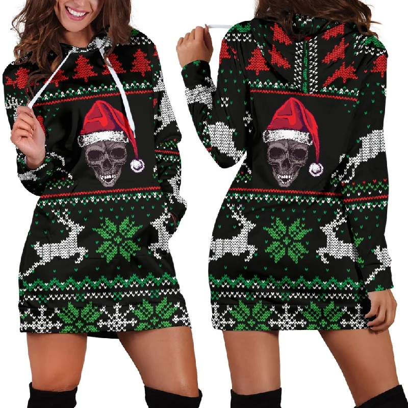 Special Discount Skull Gift Ugly Christmas Santa Skull Black Hoodie Dress
