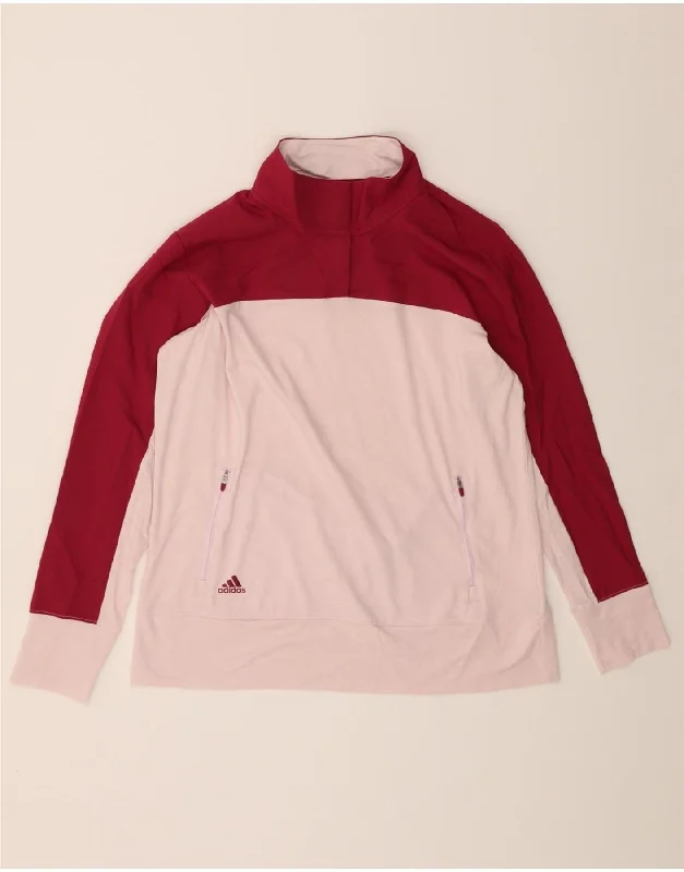 Mega Sale ADIDAS Womens Button Neck Sweatshirt Jumper UK 16 Large Pink Colourblock
