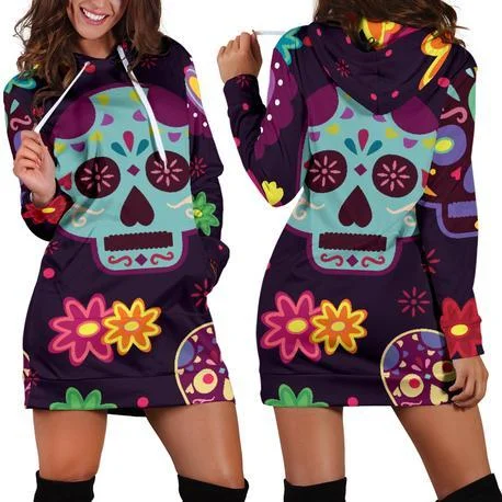 Discount Extravaganza Floral Skull Hoodie Dress