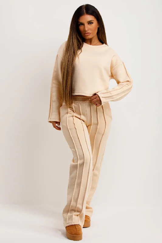 Mega Sale Oatmeal Tracksuit Joggers And Sweatshirt With Seam Detail