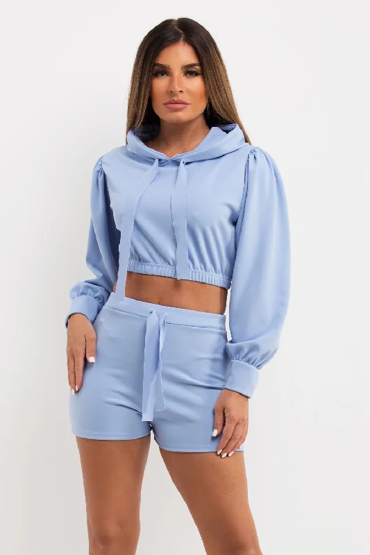 Today’s Special Crop Hoodie And Shorts Co Ord Set Baby Blue