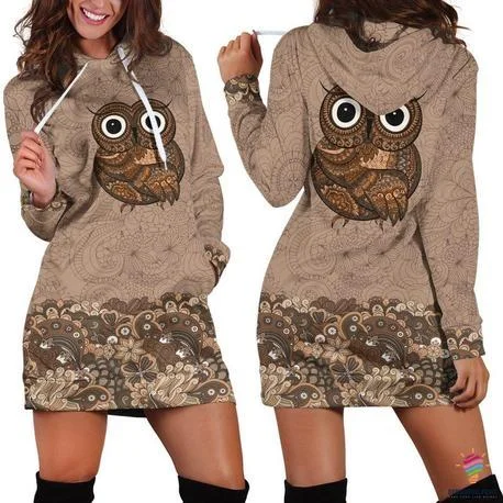 Deal Zone Cute Owl Hoodie Dress TL