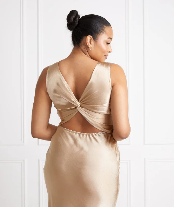 New Markdowns Twist Back Satin Bridesmaid Dress - Champagne