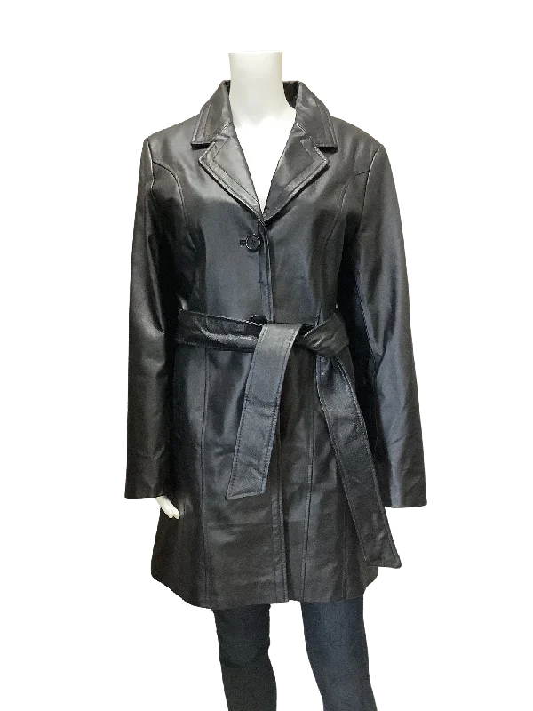 Closeout Sale Metrostyle Black Leather Coat Size: 10  With Tags