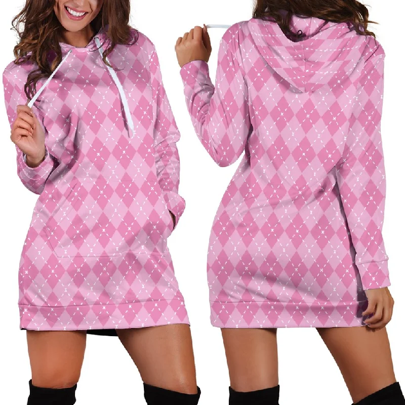 Limited Time Discount Pink Argyle Women's Hoodie Dress