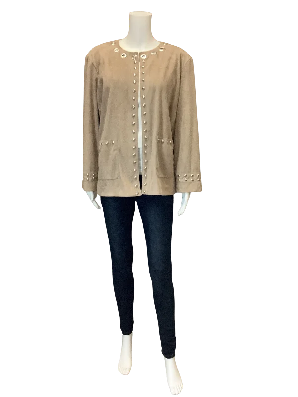 Exclusive Offers Ming Wang Womans Jacket Open Front Rivets Tan Size: XL