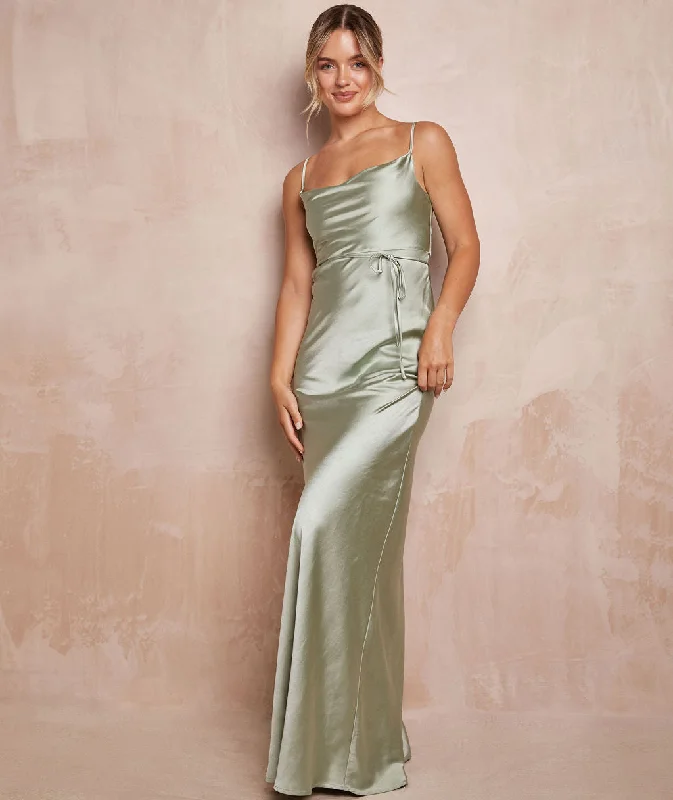 Special Savings Cami Cowl Front Satin Bridesmaid Dress - Sage