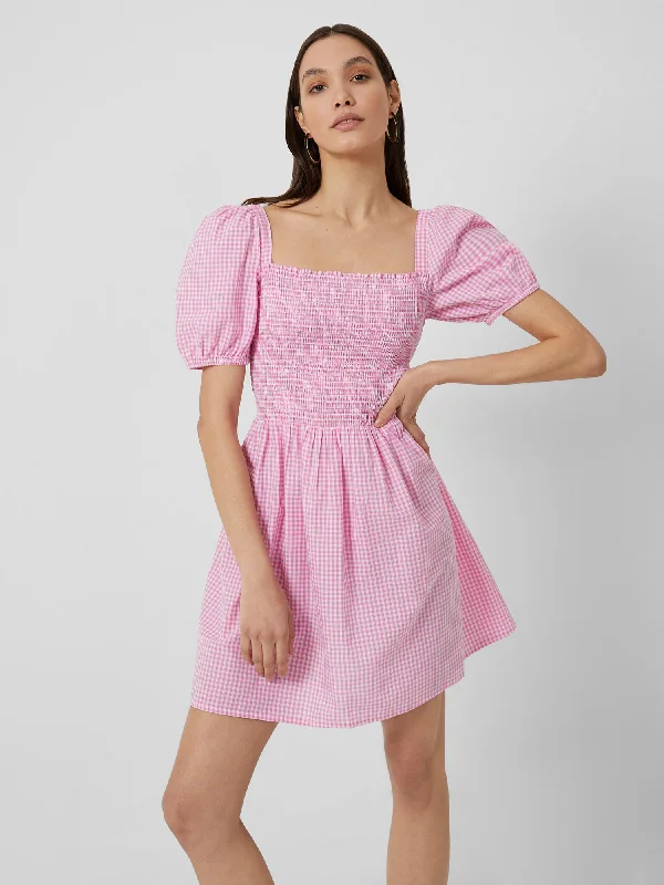 Act Fast Artina Gingham Smocked Mini Dress