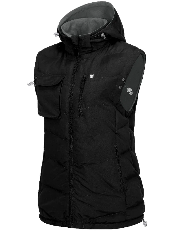 Midnight Madness Women's Reversible Fleece Puffer Vest with Removable Hood