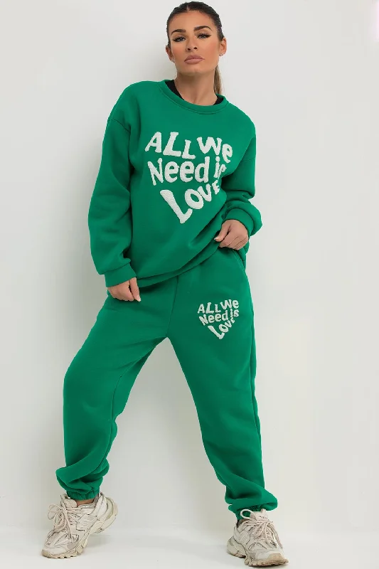 Online Specials Loungewear Set With All We Need Is Love Towelling Green