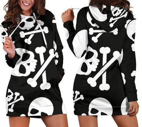 Savings Bonanza Black Skull Hoodie Dress TL
