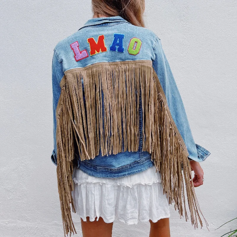 Bonus Savings LMAO Denim Fringe Jacket