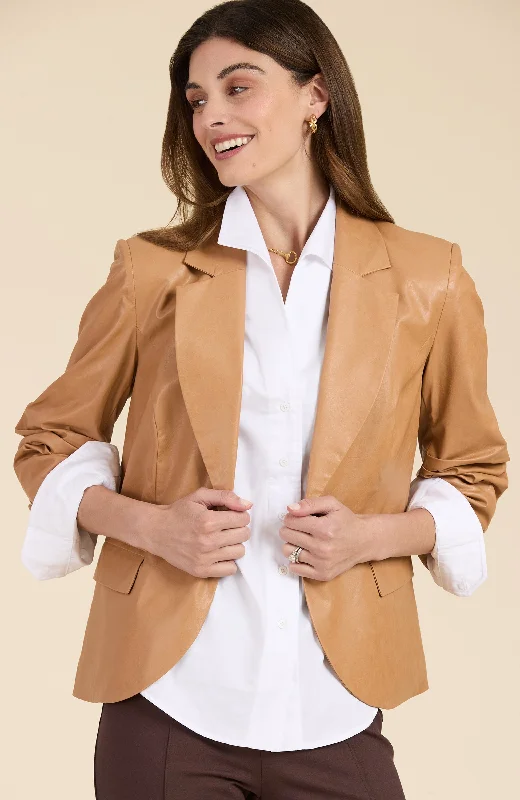 Major Savings Taylor Vegan Leather Blazer - Caramel