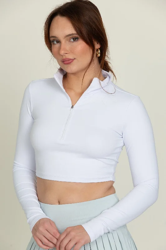 Super Sale White Athletic Half-Zip Crop Top