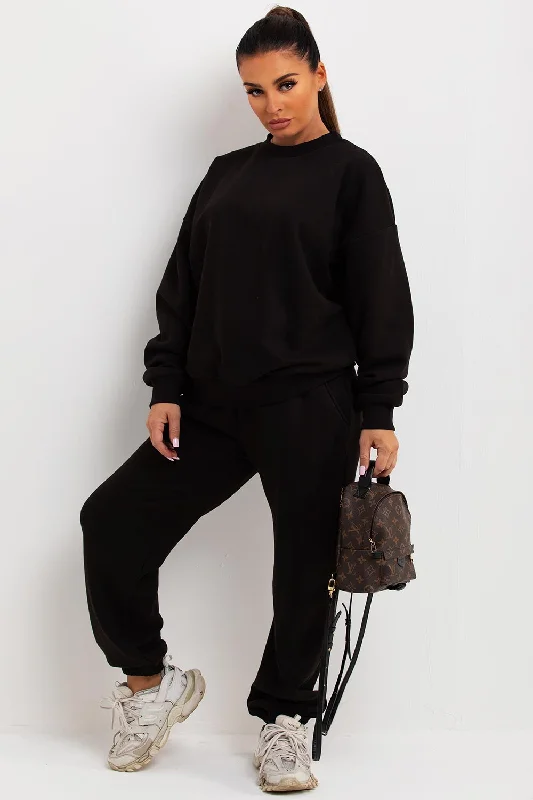 Great Deals Sweatshirt And Joggers Loungewear Set Black