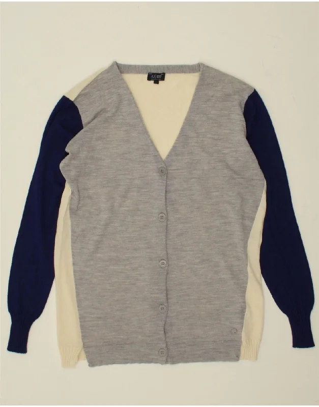 Final Sale ARMANI JEANS Womens Cardigan Sweater EU 44 XL Grey Colourblock Wool
