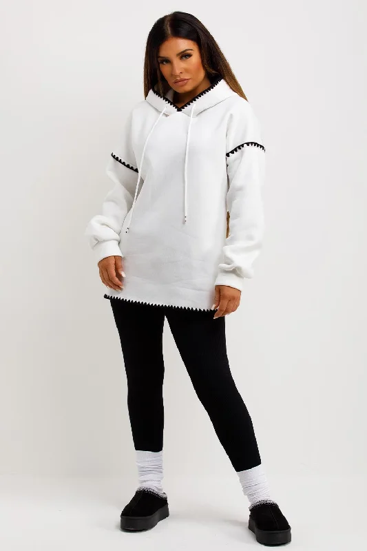 Early Bird Discount Off White Oversized Hoodie With Contrast Stitching Detail