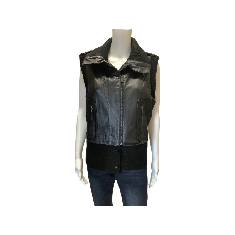 The Best Prices BCBGMAXAZRIA Black Leather Sweater Vest Jacket Size M