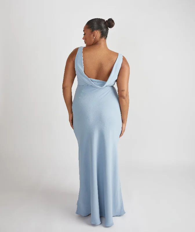Best Bargains Cowl Back Crepe Bridesmaid Dress - Pale Blue